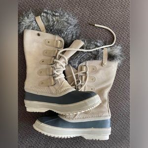 Sorel Joan Of Arctic Waterproof Ski Beige Suede Leather Boots